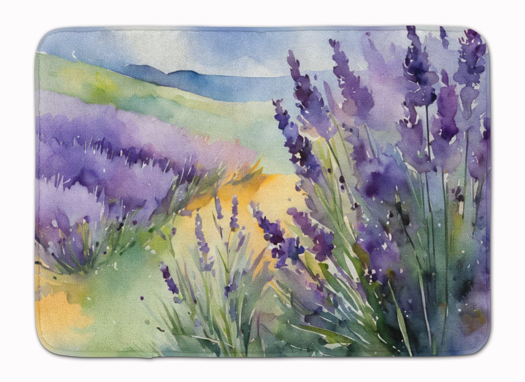 Lavender in Watercolor Memory Foam Kitchen Mat Machine Washable Anti-Fatigue Cushion Comfort Bath or Kitchen Rug