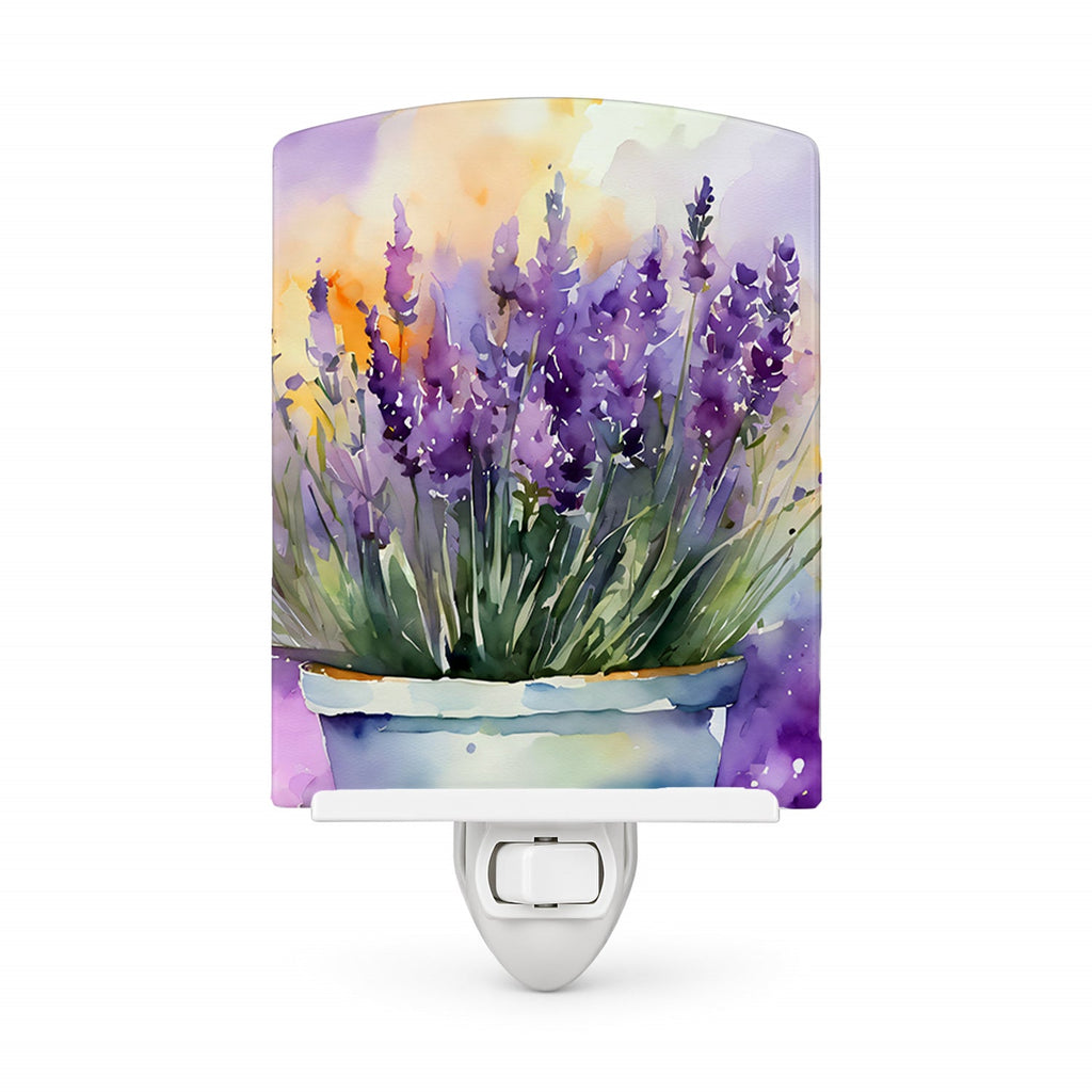Lavender in Watercolor Ceramic Night Light Compact, UL-Certified, Ideal for Bedroom, Bathroom, Nursery, Hallway, Kitchen, 6x4x3, Multicolor