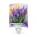 Lavender in Watercolor Ceramic Night Light Compact, UL-Certified, Ideal for Bedroom, Bathroom, Nursery, Hallway, Kitchen, 6x4x3, Multicolor
