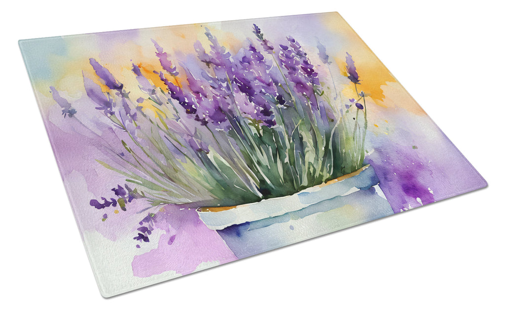 Lavender in Watercolor Cutting Board Tempered Glass Kitchen Cutting Surface, Heat Resistant Chopping, Non-Slip Feet, Food Prep & Serving