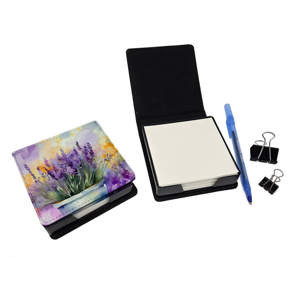 Lavender in Watercolor PU Leather Note Paper Holder with Artist-Designed Cover, Desk Accessory, Office Gift