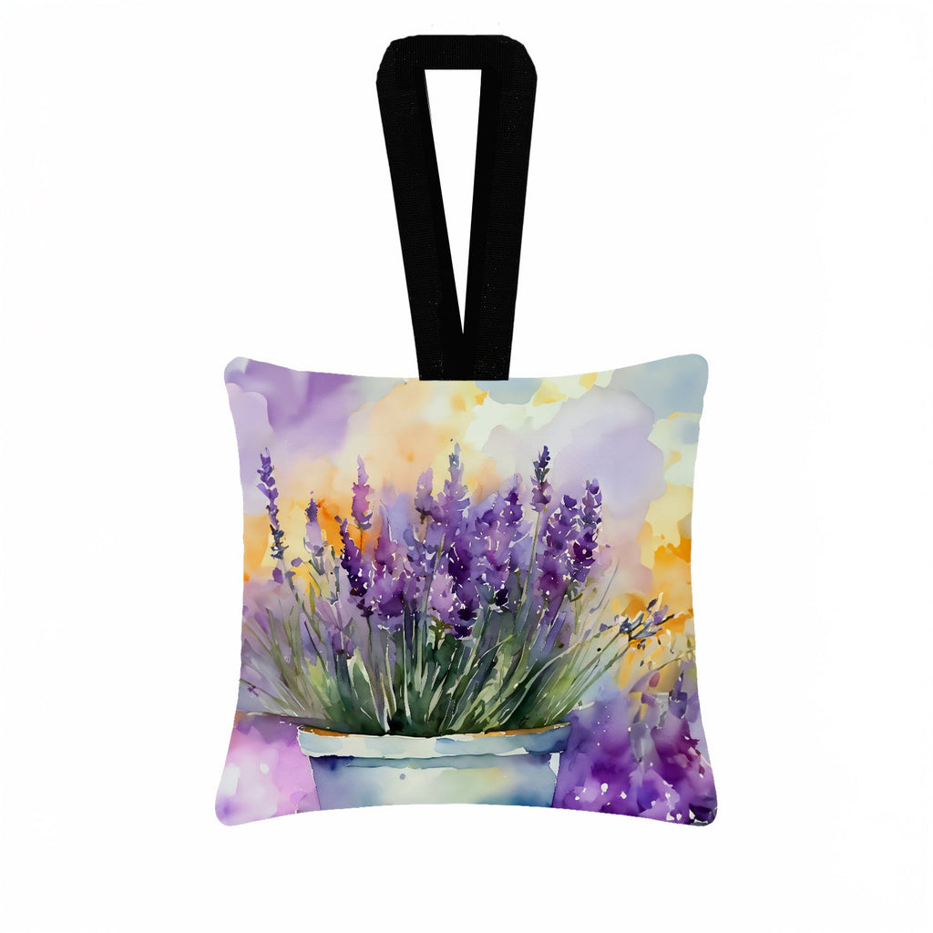 Lavender in Watercolor Hanging Square Fabric Ornament 3.5 × 3.5 Decorative Door-Knob & Tree Hanger, Soft Fabric