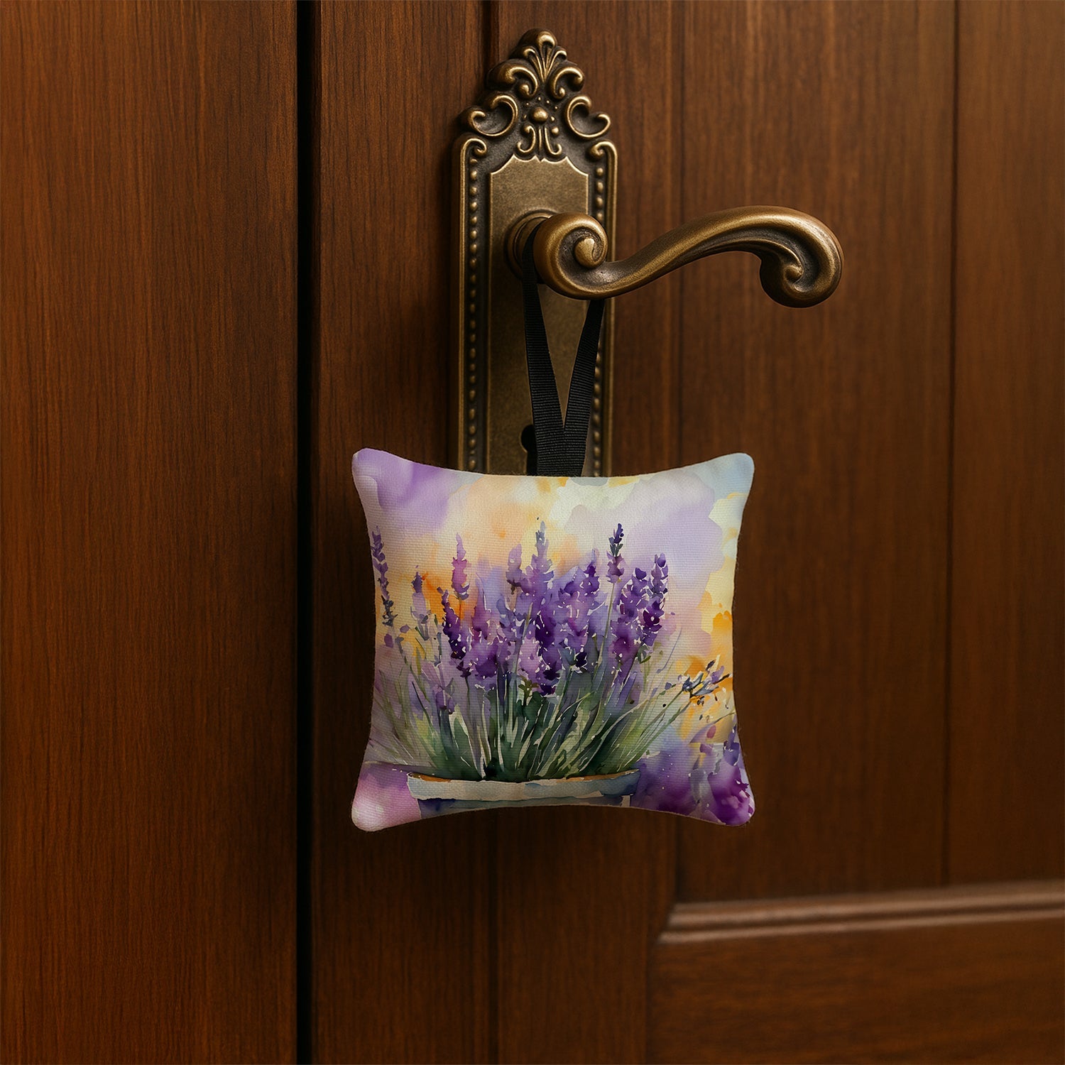 Lavender in Watercolor Hanging Square Fabric Ornament 3.5 × 3.5 Decorative Door-Knob & Tree Hanger, Soft Fabric