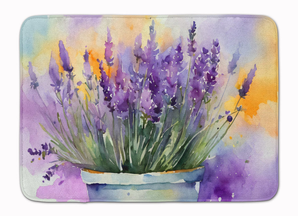Lavender in Watercolor Memory Foam Kitchen Mat Machine Washable Anti-Fatigue Cushion Comfort Bath or Kitchen Rug