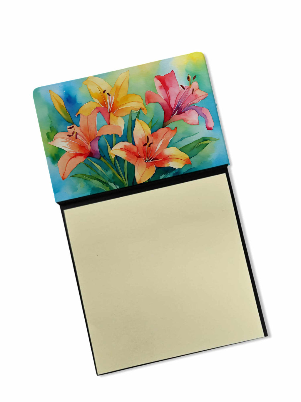 Lilies in Watercolor Watercolor Sticky Note Holder Refillable Dispenser Desk Accessory 3x3 Pad Gift