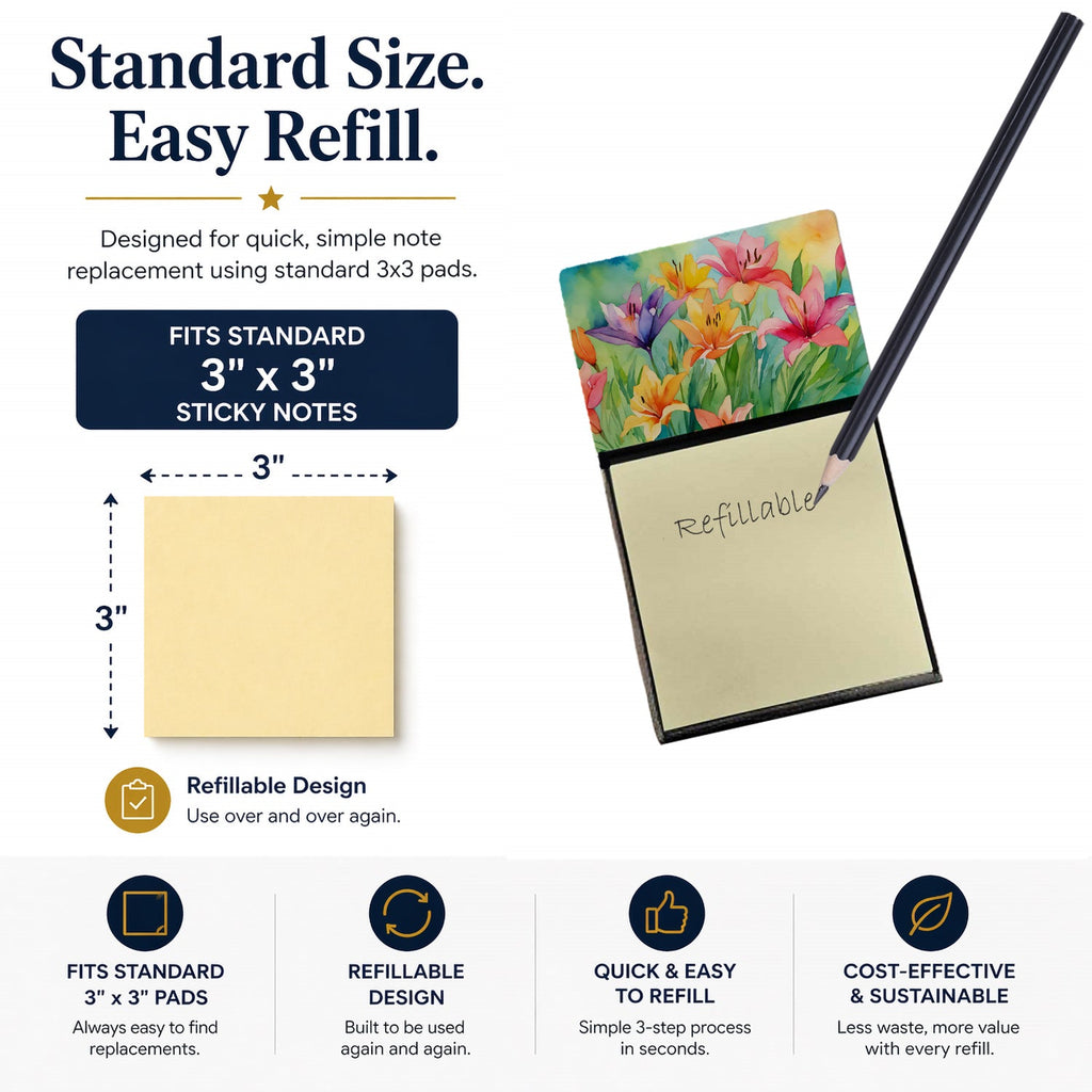 Lilies in Watercolor Watercolor Sticky Note Holder Refillable Dispenser Desk Accessory 3x3 Pad Gift
