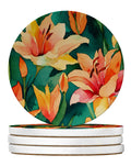Lilies in Watercolor Large Sandstone Coasters Pack of 4 Absorbent Round Coasters Decor Gifts for Men or Women, 4 in, Multicolor