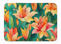Lilies in Watercolor Memory Foam Kitchen Mat Machine Washable Anti-Fatigue Cushion Comfort Bath or Kitchen Rug