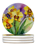 Orchids in Watercolor Large Sandstone Coasters Pack of 4 Absorbent Round Coasters Decor Gifts for Men or Women, 4 in, Multicolor