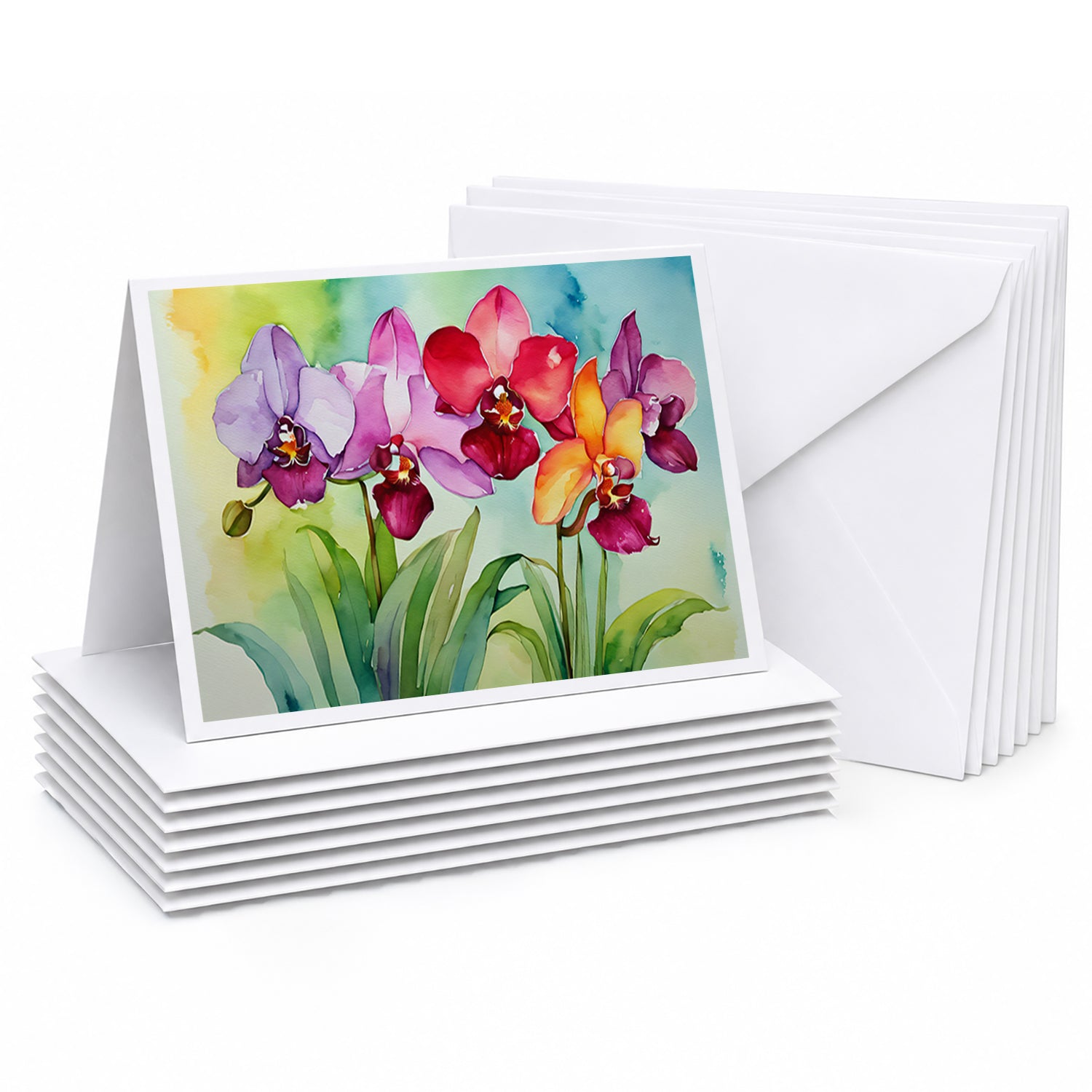Orchids in Watercolor Greeting Cards Pack of 8 Blank Cards with Envelopes Whimsical A7 Size 5x7