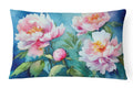 Peonies in Watercolor Decorative Throw Pillow 12x16 Indoor Outdoor Accent Cushion, Fabric Cover with Insert for Sofa, Bed, Porch & Living Room