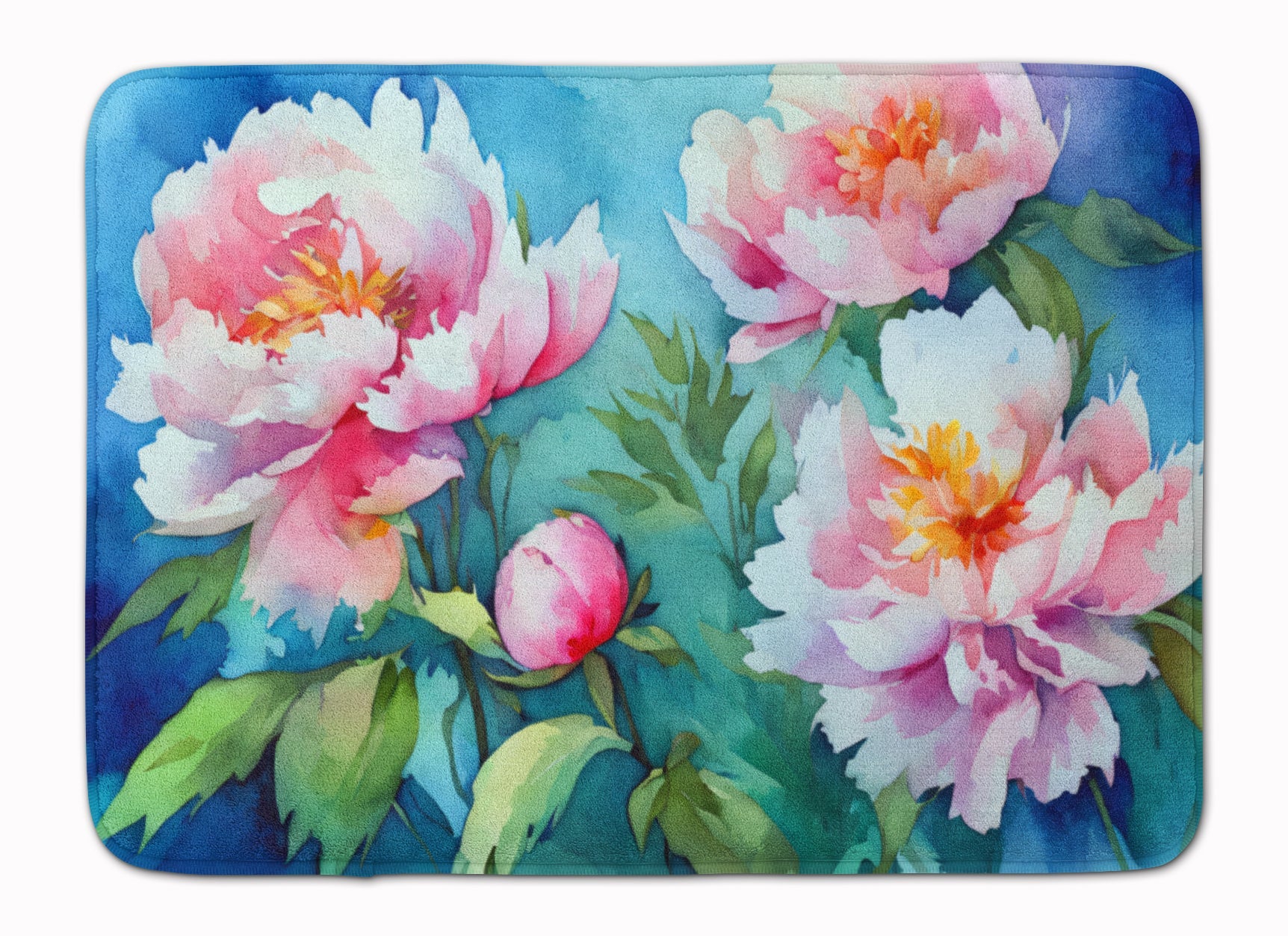 Peonies in Watercolor Memory Foam Kitchen Mat Machine Washable Anti-Fatigue Cushion Comfort Bath or Kitchen Rug
