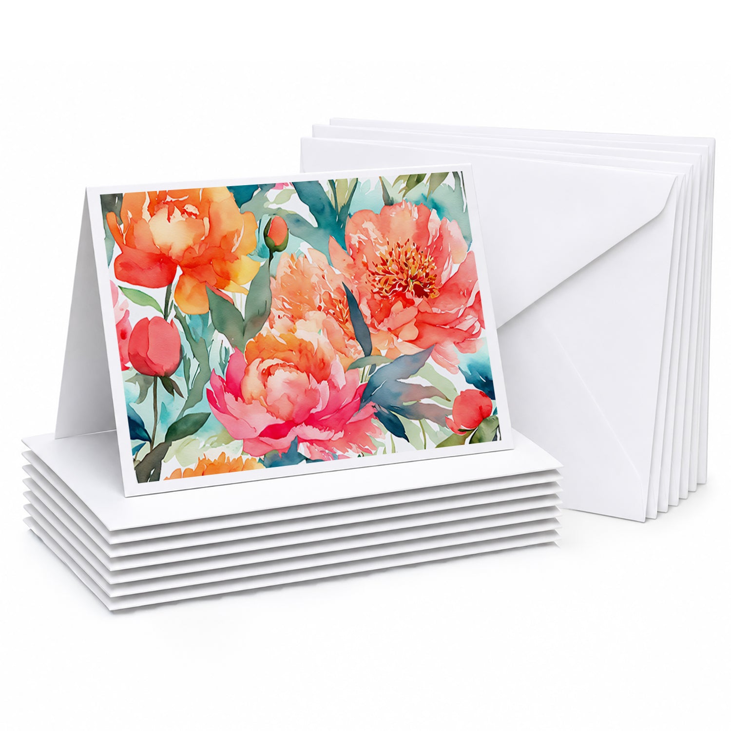 Peonies in Watercolor Greeting Cards Pack of 8 Blank Cards with Envelopes Whimsical A7 Size 5x7