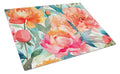 Peonies in Watercolor Cutting Board Tempered Glass Kitchen Cutting Surface, Heat Resistant Chopping, Non-Slip Feet, Food Prep & Serving