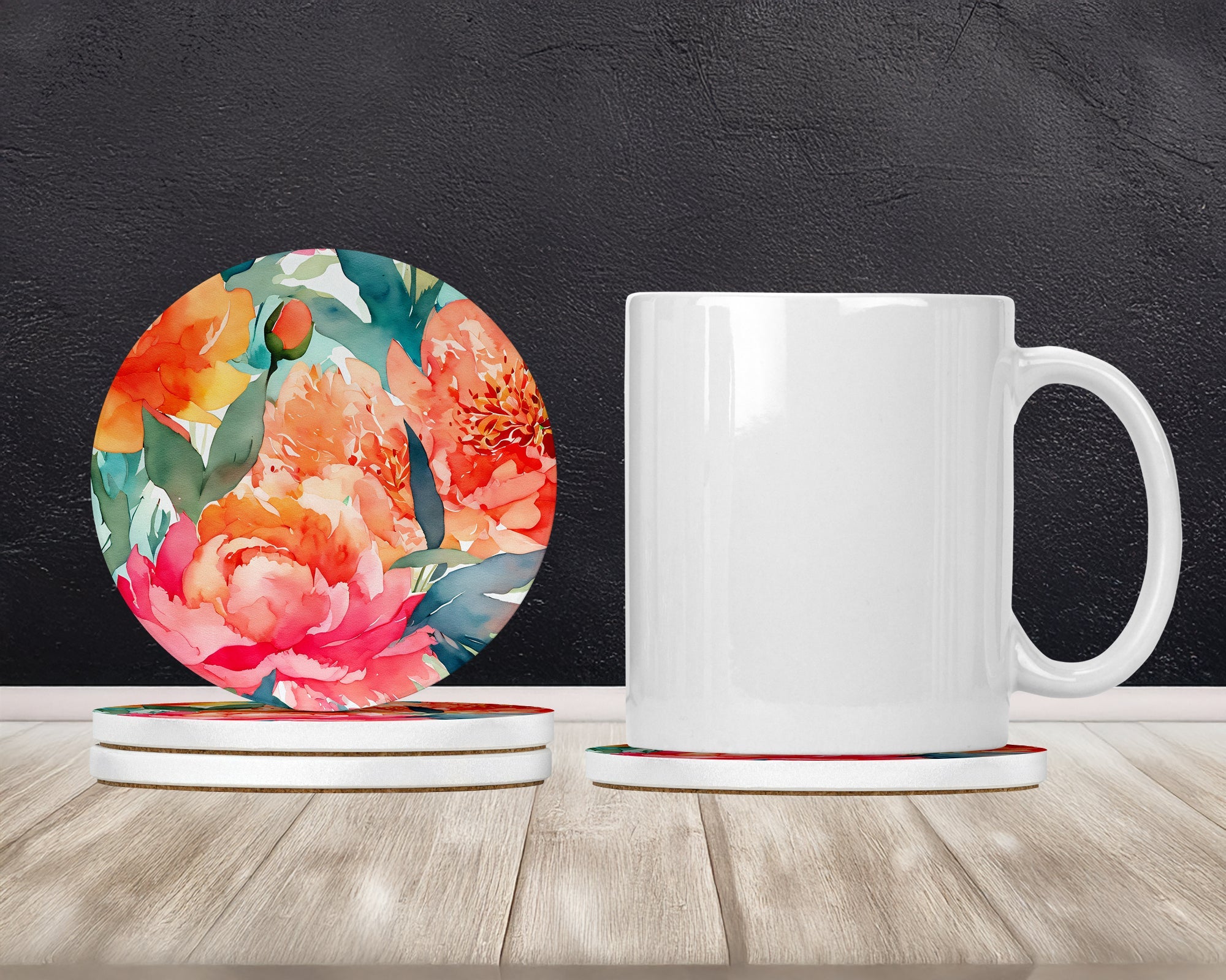 Peonies in Watercolor Large Sandstone Coasters Pack of 4 Absorbent Round Coasters Decor Gifts for Men or Women, 4 in, Multicolor