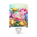Peonies in Watercolor Ceramic Night Light Compact, UL-Certified, Ideal for Bedroom, Bathroom, Nursery, Hallway, Kitchen, 6x4x3, Multicolor