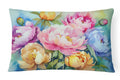 Peonies in Watercolor Decorative Throw Pillow 12x16 Indoor Outdoor Accent Cushion, Fabric Cover with Insert for Sofa, Bed, Porch & Living Room