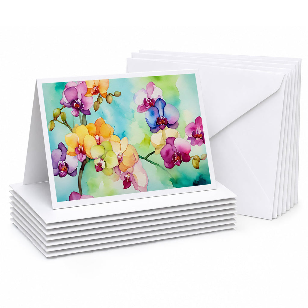 Orchids in Watercolor Greeting Cards Pack of 8 Blank Cards with Envelopes Whimsical A7 Size 5x7