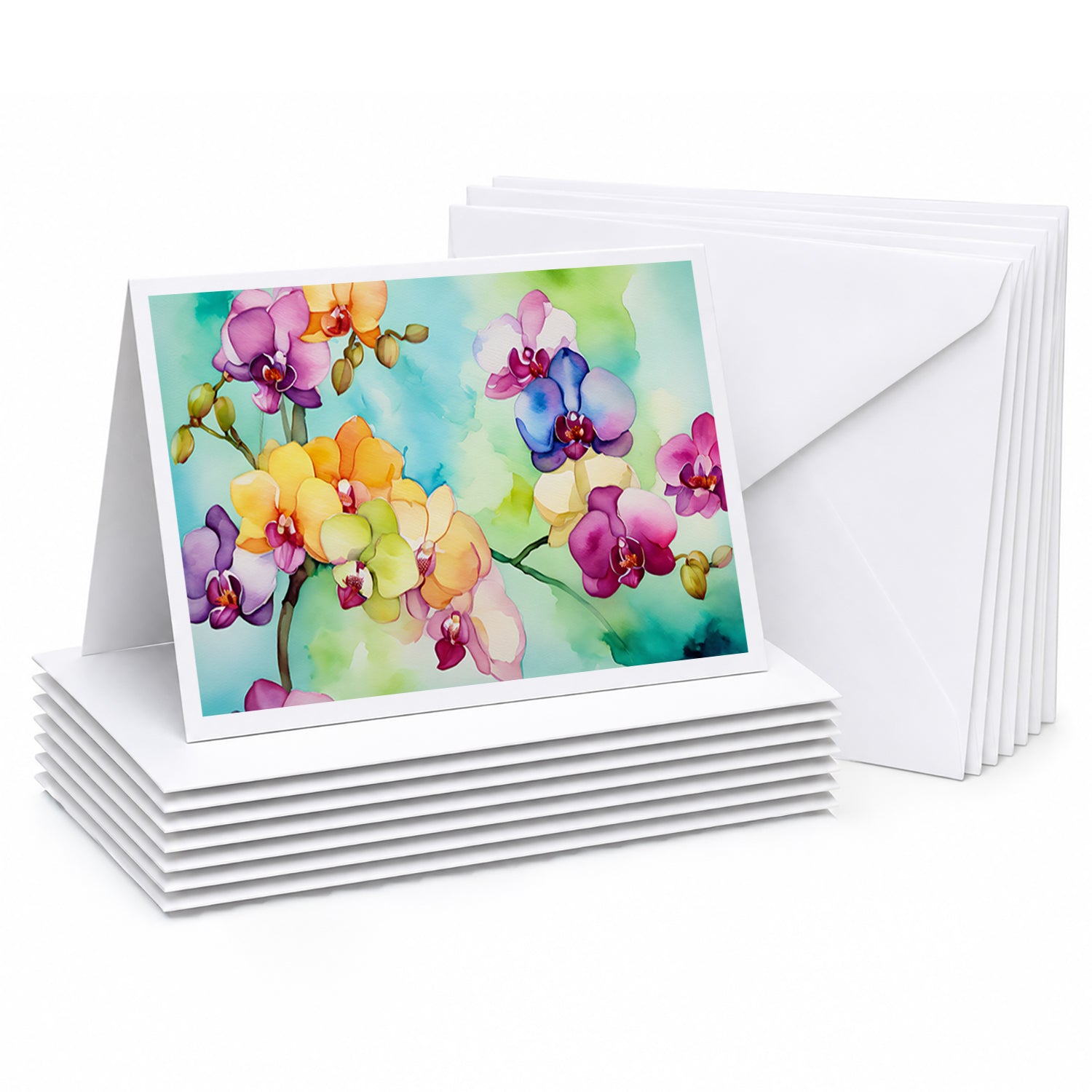 Orchids in Watercolor Greeting Cards Pack of 8 Blank Cards with Envelopes Whimsical A7 Size 5x7