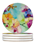 Orchids in Watercolor Large Sandstone Coasters Pack of 4 Absorbent Round Coasters Decor Gifts for Men or Women, 4 in, Multicolor