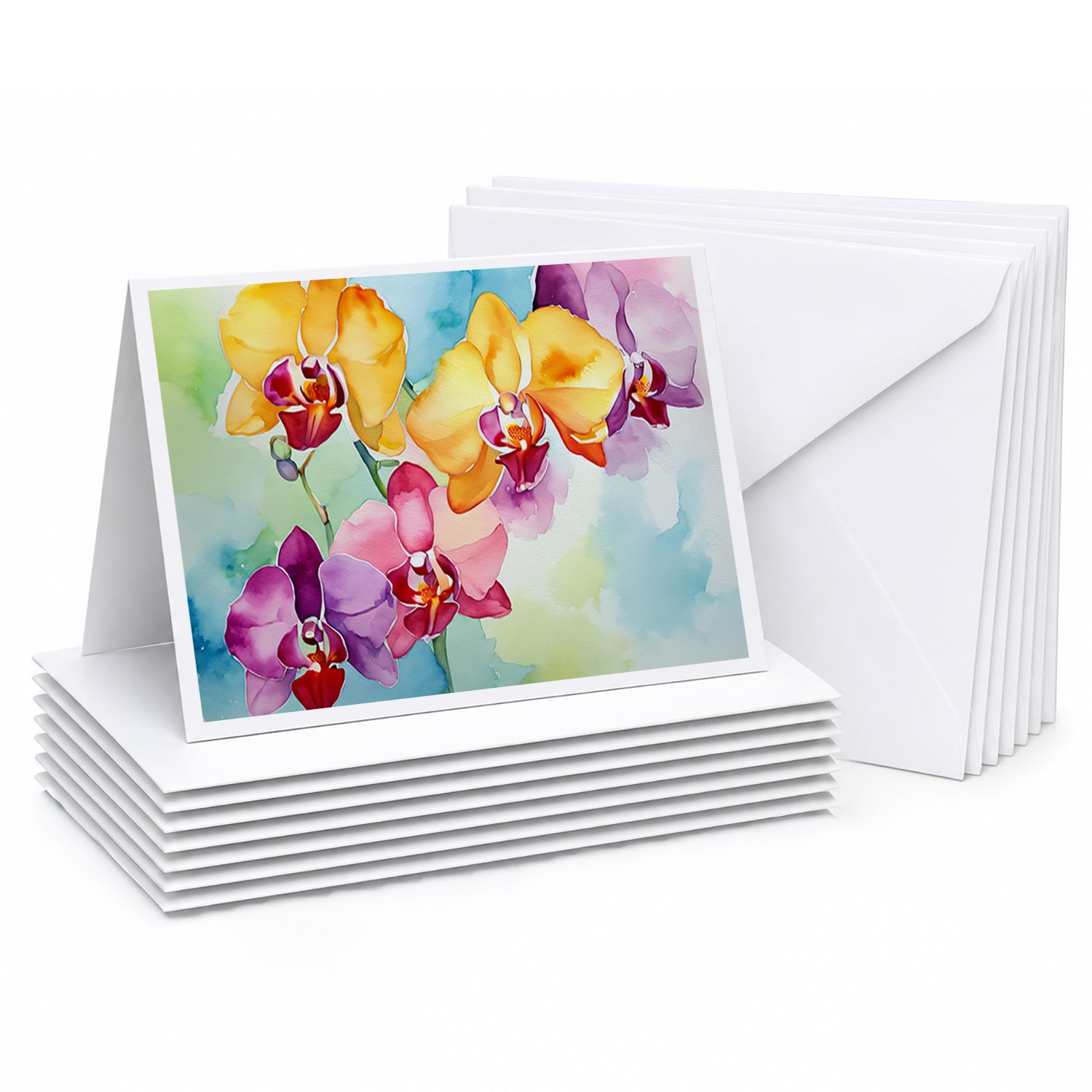 Orchids in Watercolor Greeting Cards Pack of 8 Blank Cards with Envelopes Whimsical A7 Size 5x7