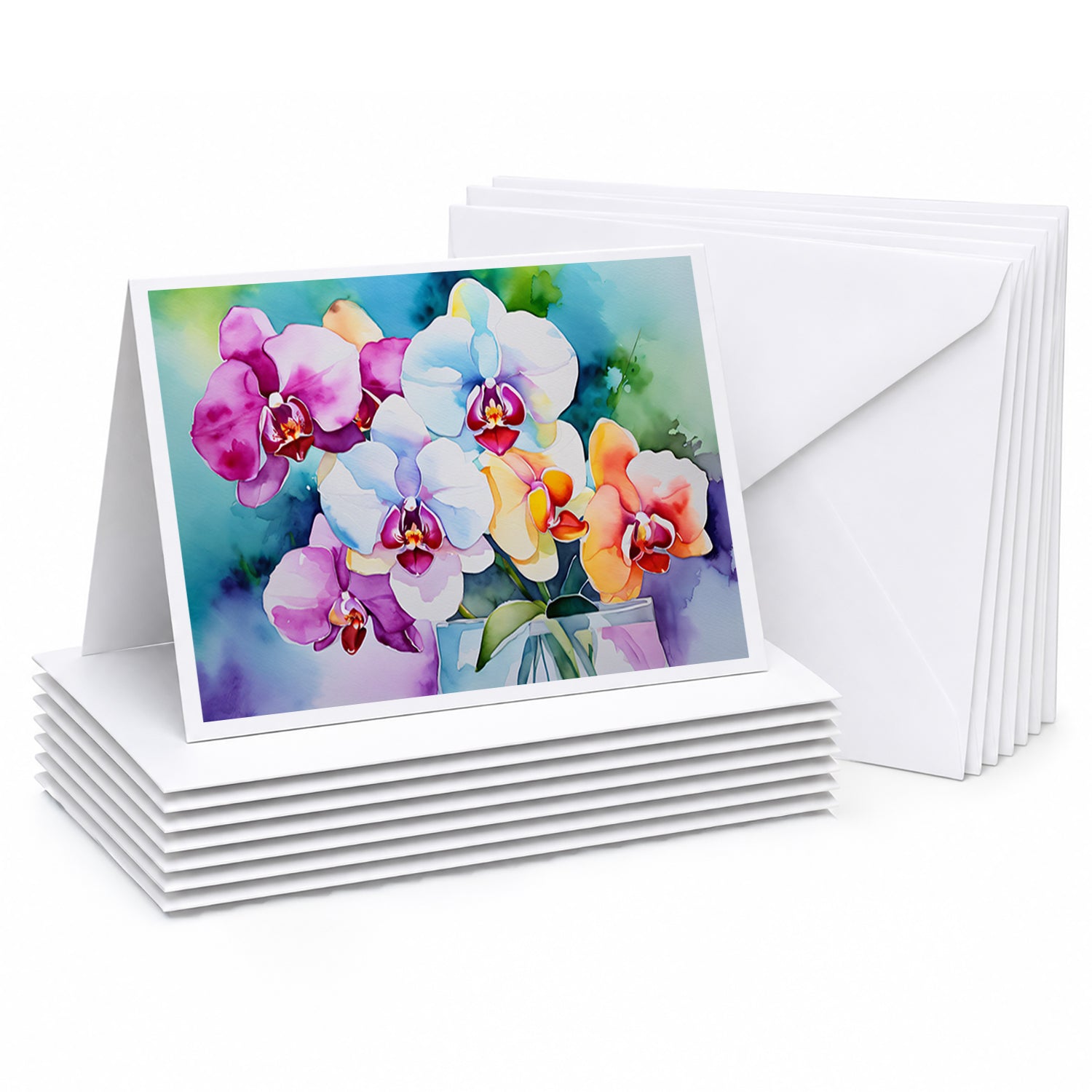 Orchids in Watercolor Greeting Cards Pack of 8 Blank Cards with Envelopes Whimsical A7 Size 5x7