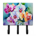 Orchids in Watercolor Leash or Key Holder Wall Hooks, Coat Rack Wall Mount, for Hanging Keys, Towels, Aprons, Leashes
