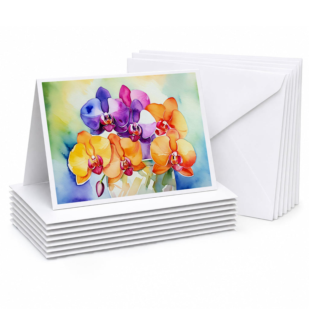 Orchids in Watercolor Greeting Cards Pack of 8 Blank Cards with Envelopes Whimsical A7 Size 5x7