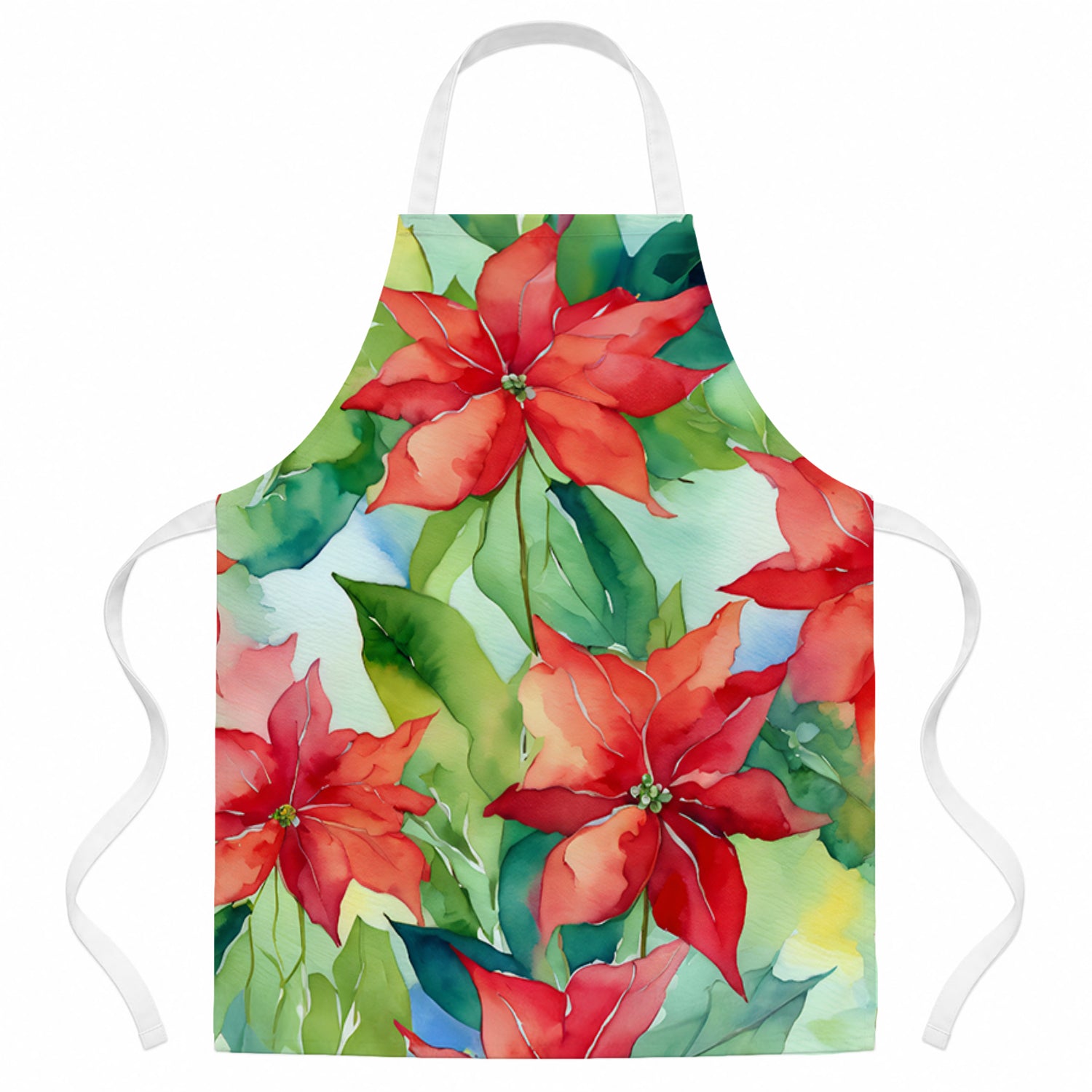 Poinsettias in Watercolor Apron Cooking Kitchen Server Baking Crafts Gardening for Adult Women Men, Unisex, Large, Multicolor