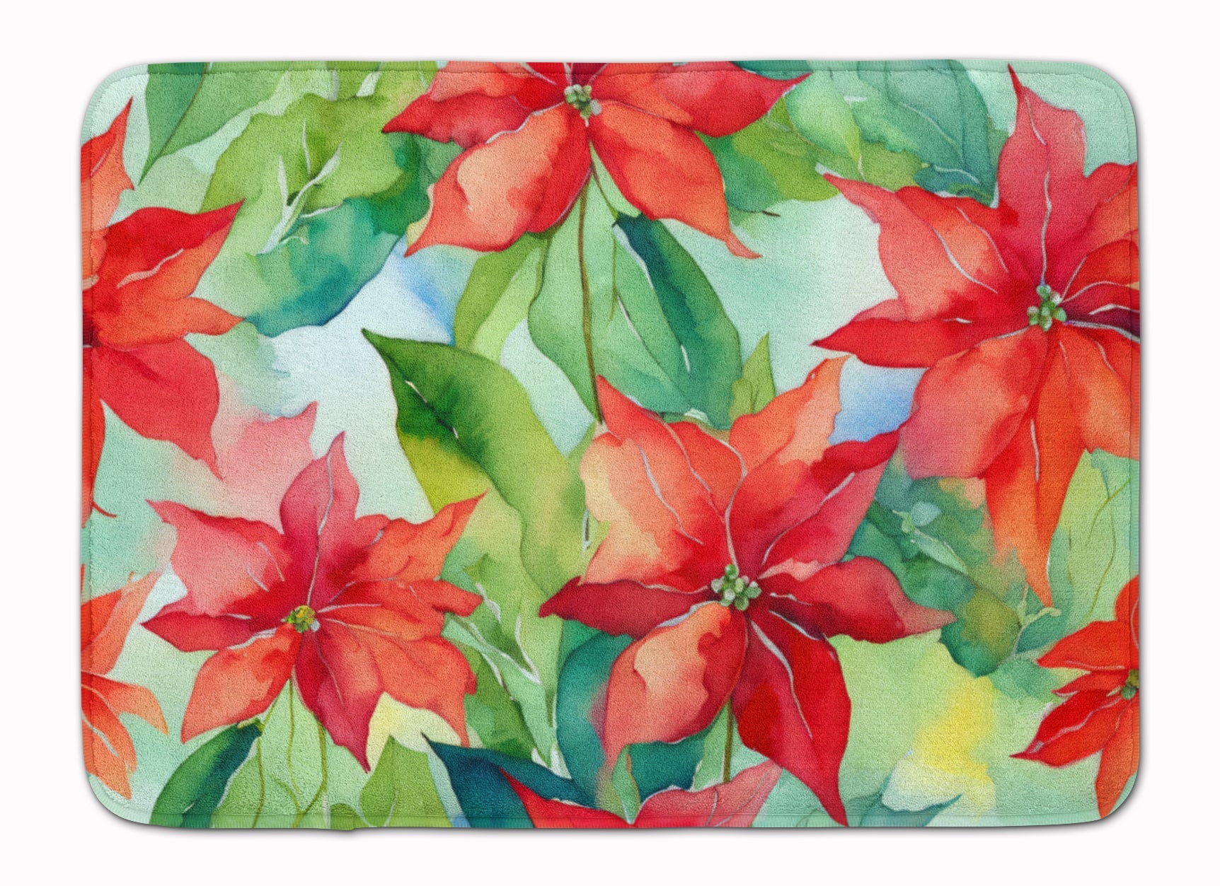 Poinsettias in Watercolor Memory Foam Kitchen Mat Machine Washable Anti-Fatigue Cushion Comfort Bath or Kitchen Rug