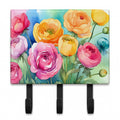Ranunculus in Watercolor Leash or Key Holder Wall Hooks, Coat Rack Wall Mount, for Hanging Keys, Towels, Aprons, Leashes