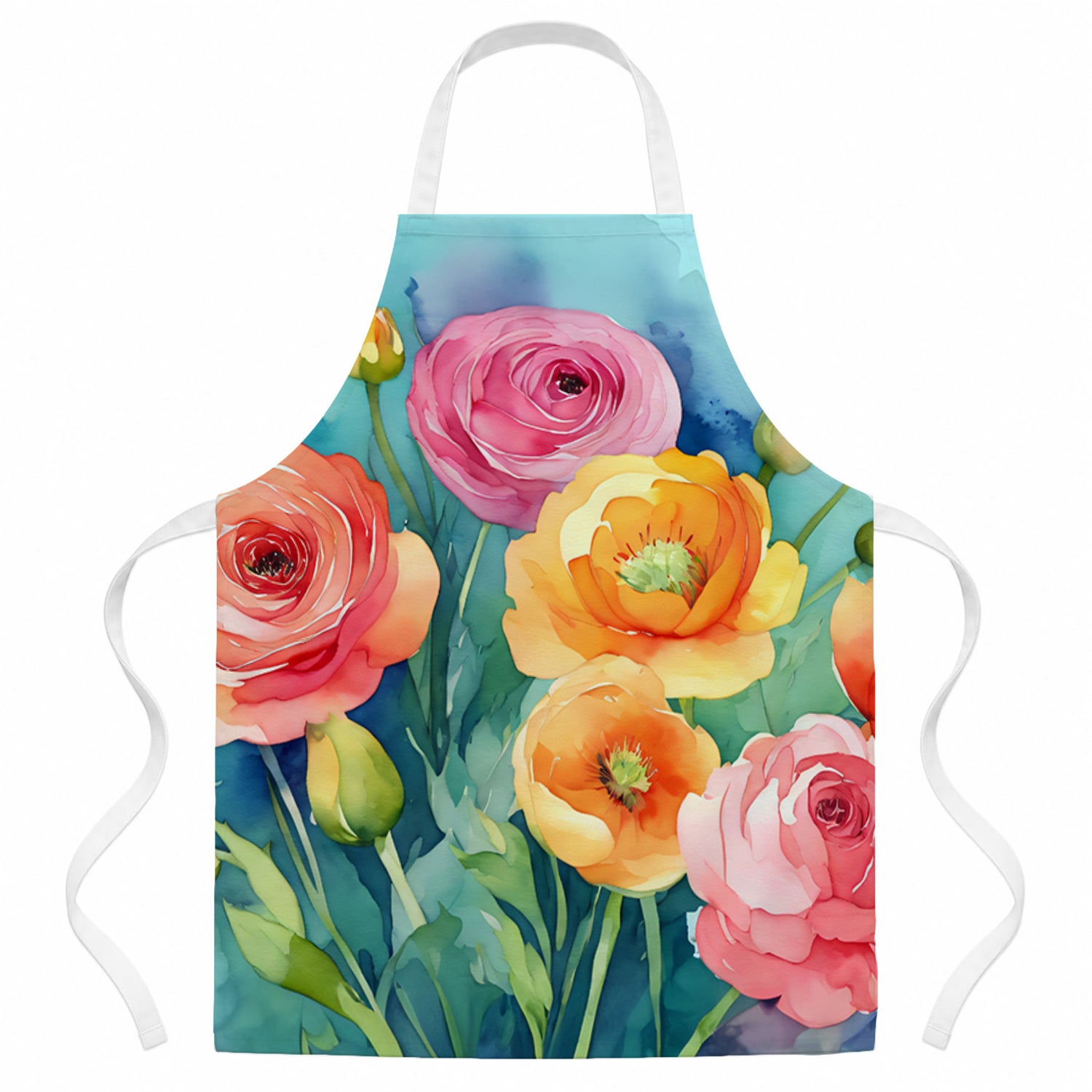 Ranunculus in Watercolor Apron Cooking Kitchen Server Baking Crafts Gardening for Adult Women Men, Unisex, Large, Multicolor