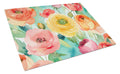 Ranunculus in Watercolor Cutting Board Tempered Glass Kitchen Cutting Surface, Heat Resistant Chopping, Non-Slip Feet, Food Prep & Serving