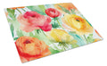 Ranunculus in Watercolor Cutting Board Tempered Glass Kitchen Cutting Surface, Heat Resistant Chopping, Non-Slip Feet, Food Prep & Serving