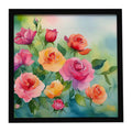 Roses in Watercolor Framed Metal Print Bathroom, Kitchen, Office, Home Decor Wall Art Ready to Hang, Square, 8X8