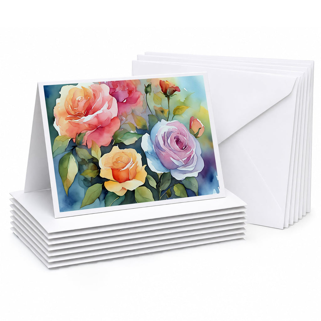 Roses in Watercolor Greeting Cards Pack of 8 Blank Cards with Envelopes Whimsical A7 Size 5x7