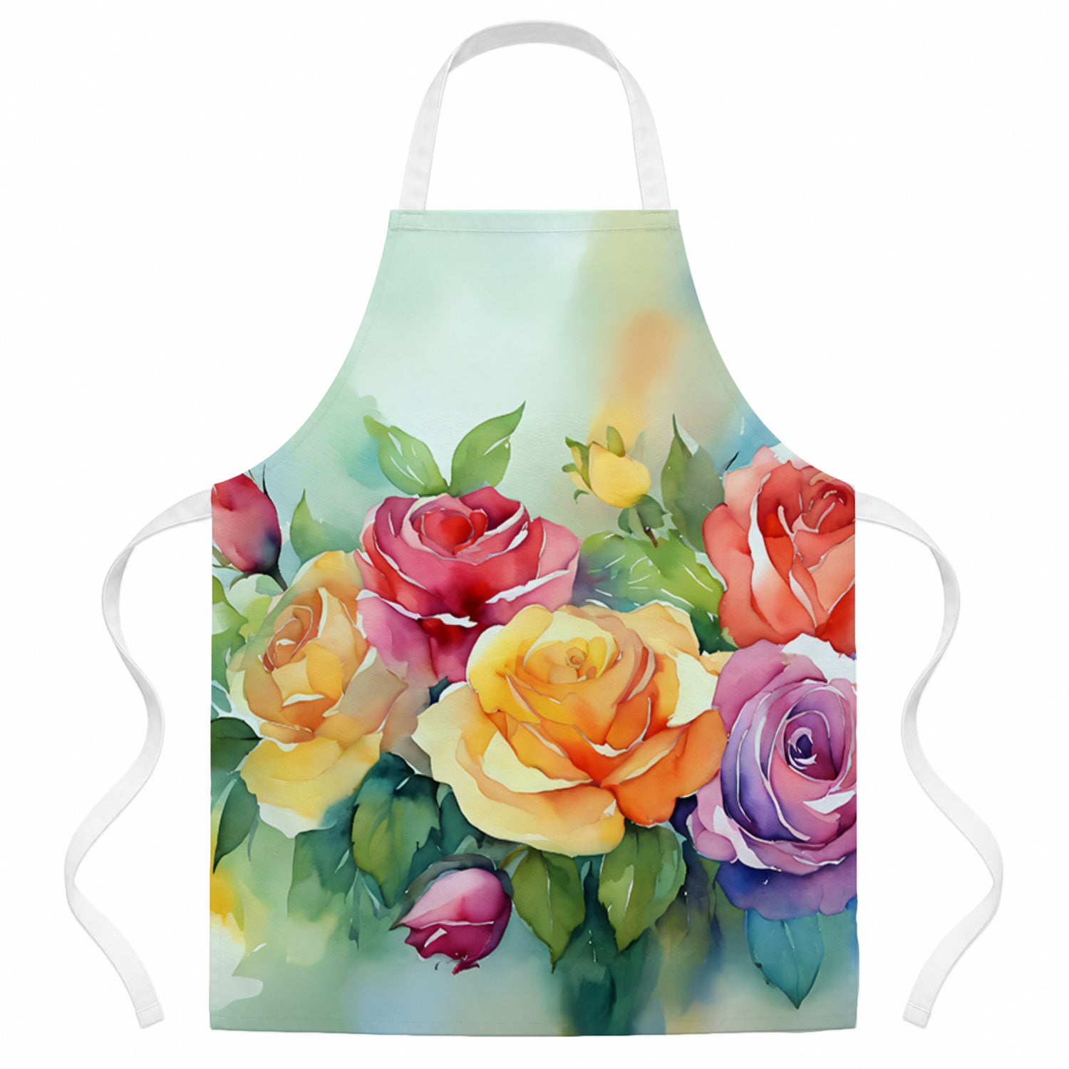 Roses in Watercolor Apron Cooking Kitchen Server Baking Crafts Gardening for Adult Women Men, Unisex, Large, Multicolor