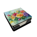 Roses in Watercolor PU Leather Note Paper Holder with Artist-Designed Cover, Desk Accessory, Office Gift