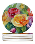 Roses in Watercolor Large Sandstone Coasters Pack of 4 Absorbent Round Coasters Decor Gifts for Men or Women, 4 in, Multicolor