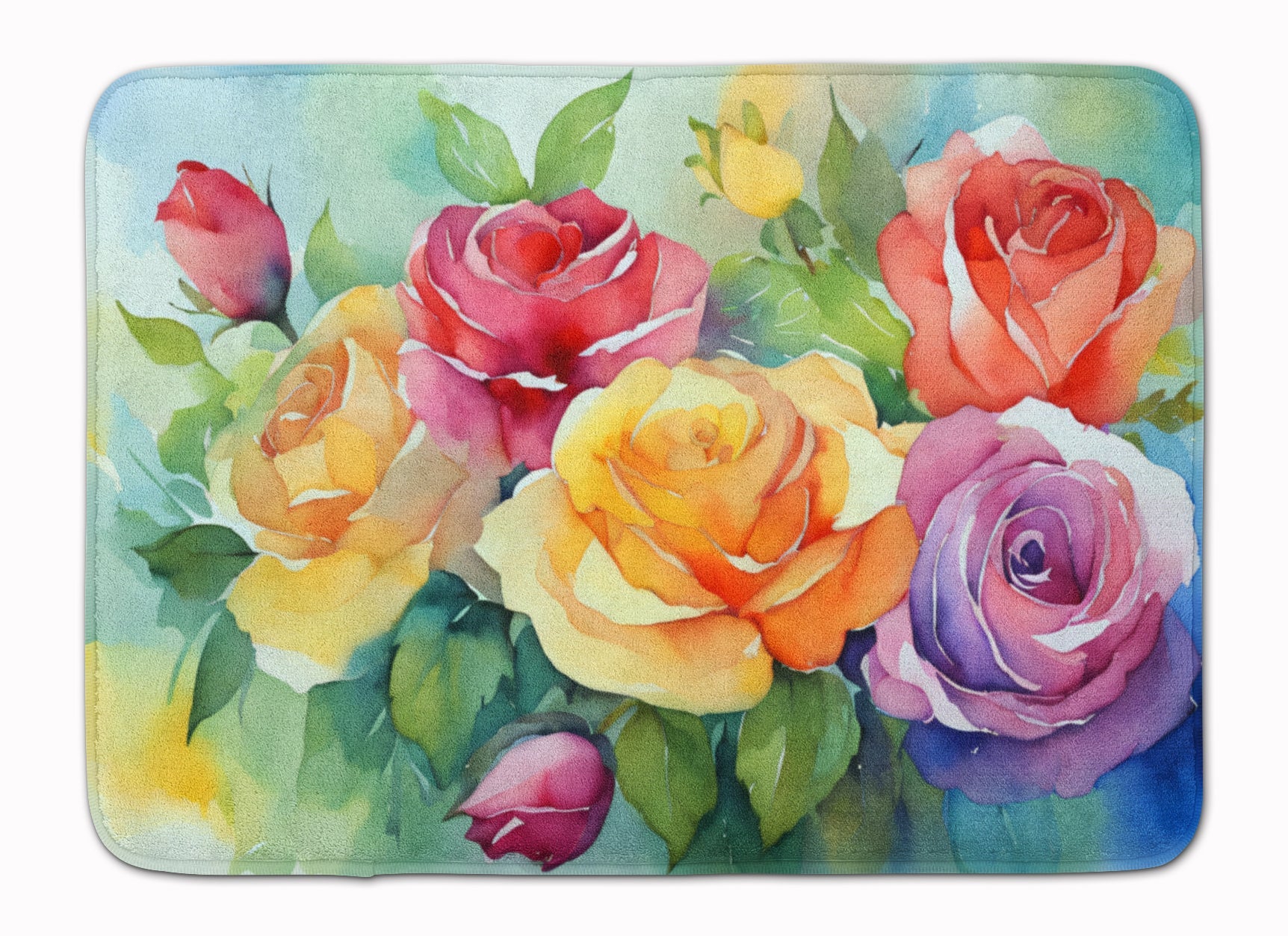 Roses in Watercolor Memory Foam Kitchen Mat Machine Washable Anti-Fatigue Cushion Comfort Bath or Kitchen Rug