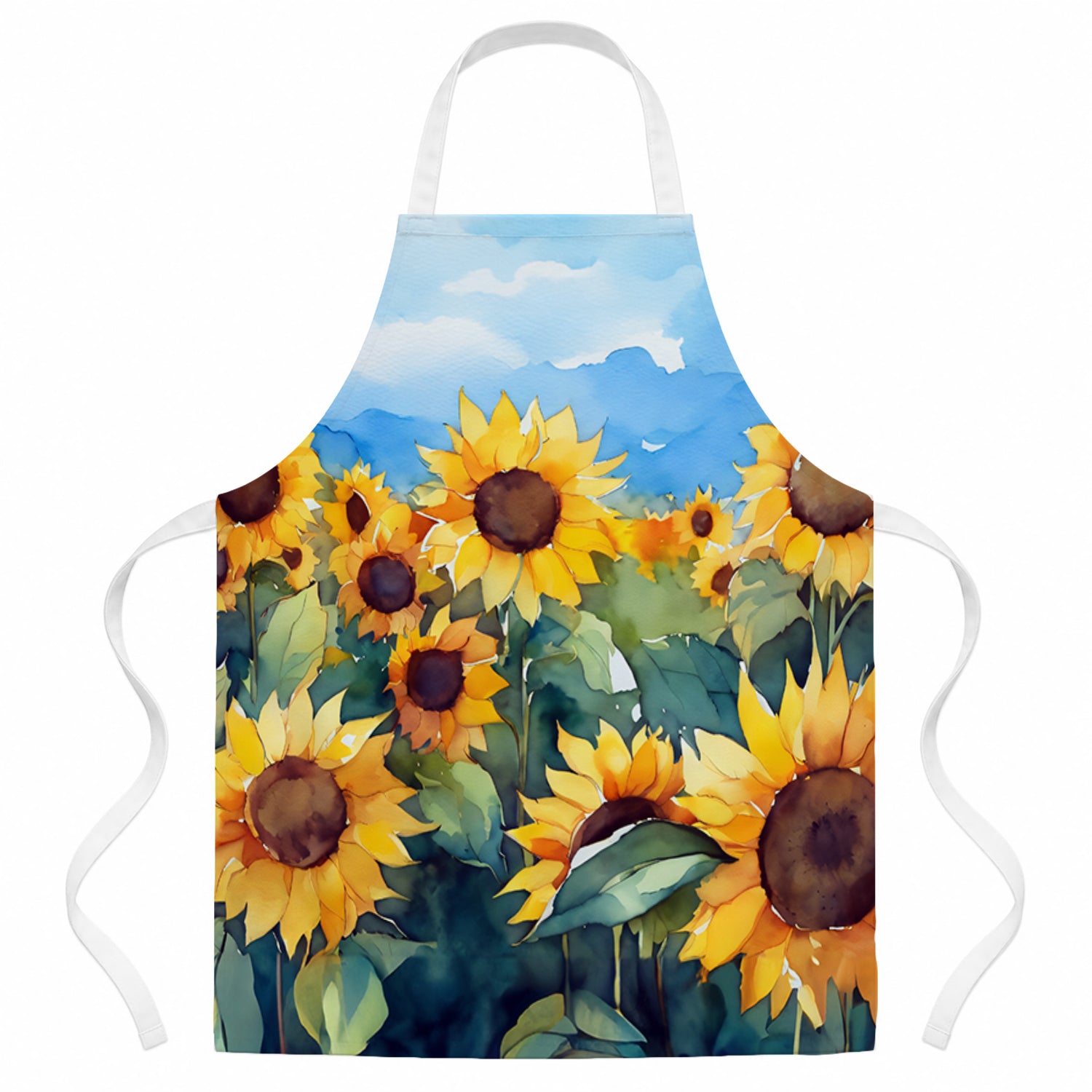 Sunflowers in Watercolor Apron Cooking Kitchen Server Baking Crafts Gardening for Adult Women Men, Unisex, Large, Multicolor