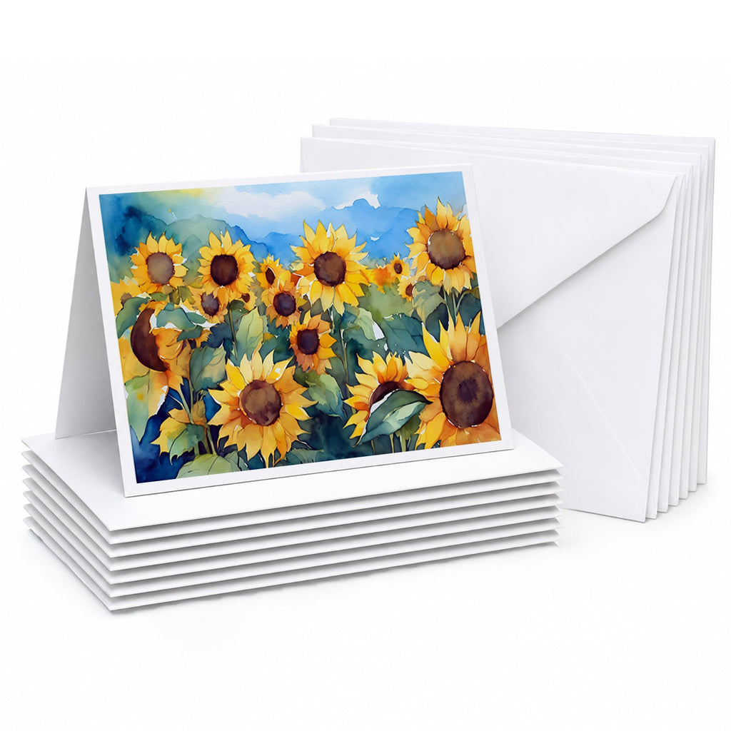 Sunflowers in Watercolor Greeting Cards Pack of 8 Blank Cards with Envelopes Whimsical A7 Size 5x7