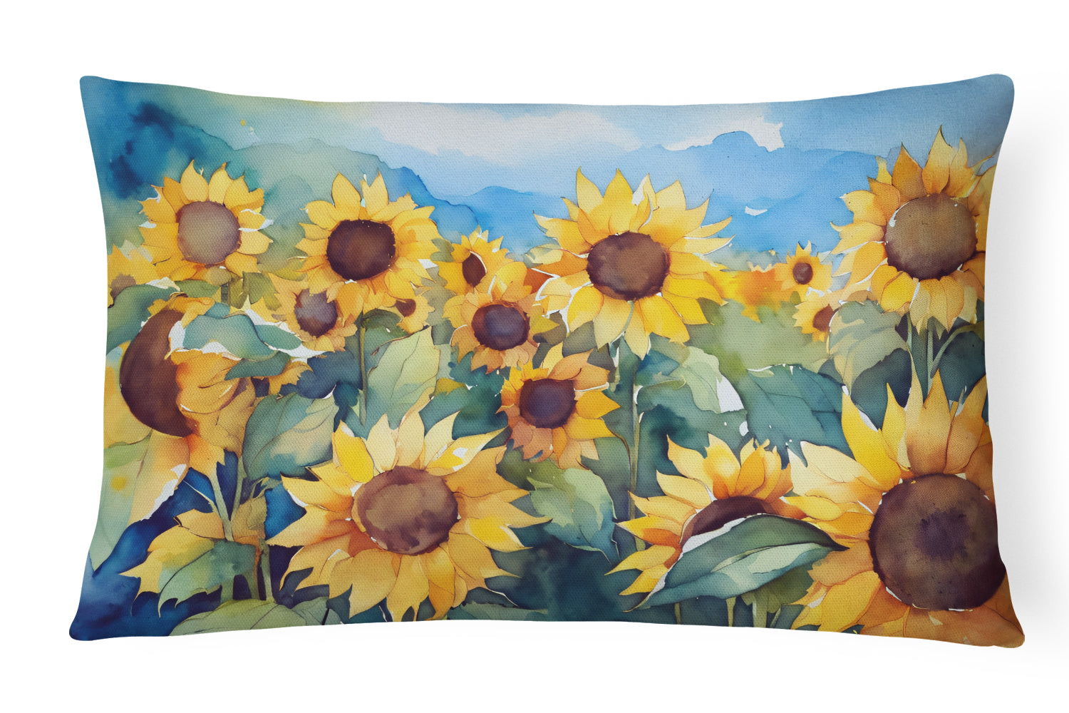 Sunflowers in Watercolor Decorative Throw Pillow 12x16 Indoor Outdoor Accent Cushion, Fabric Cover with Insert for Sofa, Bed, Porch & Living Room