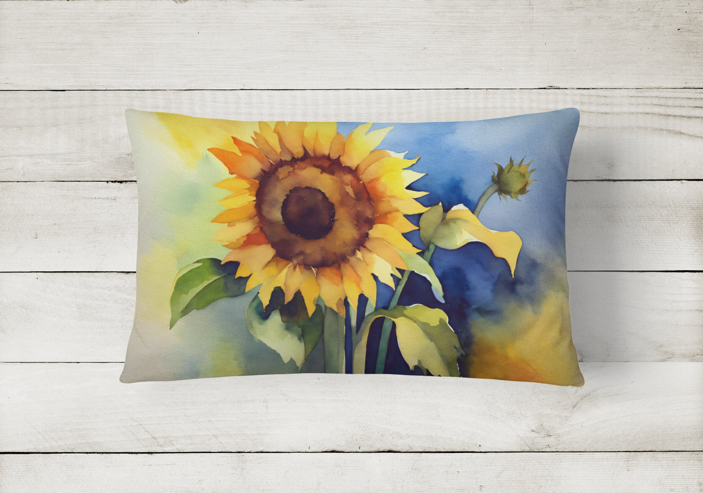 Sunflowers in Watercolor Decorative Throw Pillow 12x16 Indoor Outdoor Accent Cushion, Fabric Cover with Insert for Sofa, Bed, Porch & Living Room