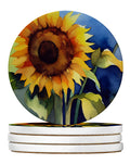 Sunflowers in Watercolor Large Sandstone Coasters Pack of 4 Absorbent Round Coasters Decor Gifts for Men or Women, 4 in, Multicolor