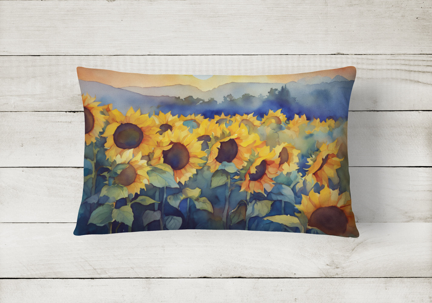 Sunflowers in Watercolor Decorative Throw Pillow 12x16 Indoor Outdoor Accent Cushion, Fabric Cover with Insert for Sofa, Bed, Porch & Living Room