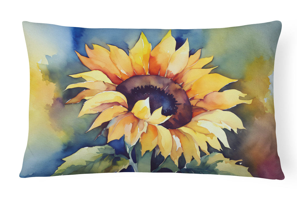 Sunflowers in Watercolor Decorative Throw Pillow 12x16 Indoor Outdoor Accent Cushion, Fabric Cover with Insert for Sofa, Bed, Porch & Living Room