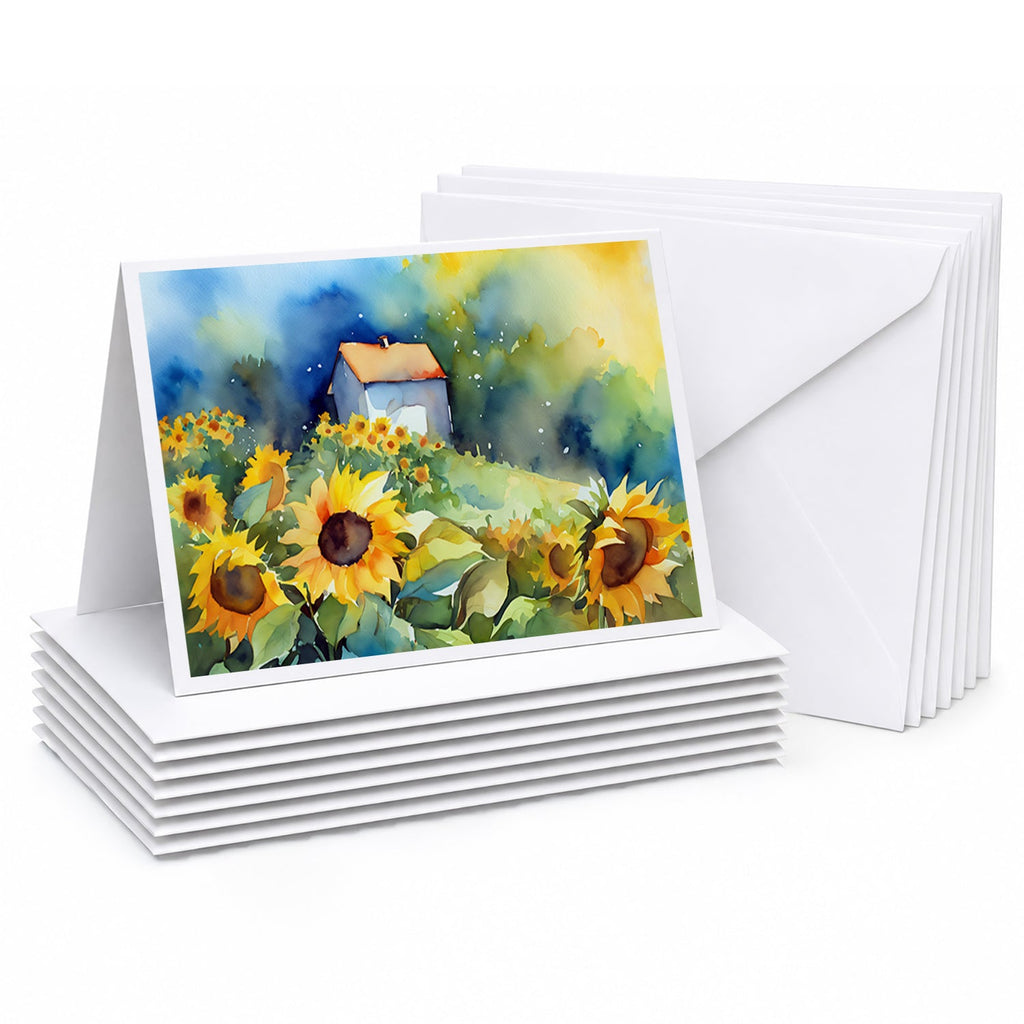 Sunflowers in Watercolor Greeting Cards Pack of 8 Blank Cards with Envelopes Whimsical A7 Size 5x7