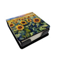 Sunflowers in Watercolor PU Leather Note Paper Holder with Artist-Designed Cover, Desk Accessory, Office Gift