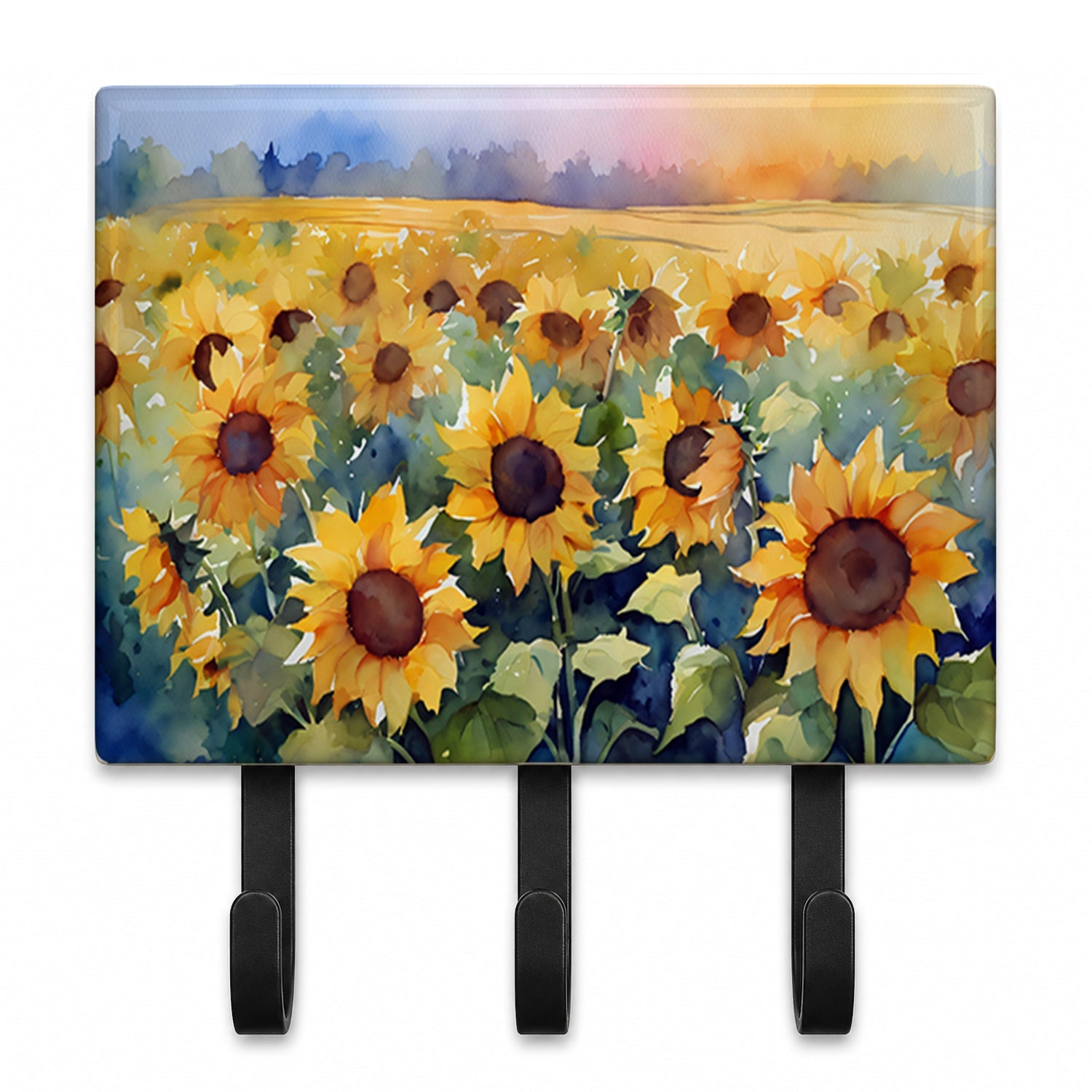 Sunflowers in Watercolor Leash or Key Holder Wall Hooks, Coat Rack Wall Mount, for Hanging Keys, Towels, Aprons, Leashes